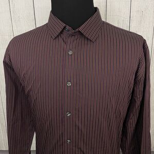 Egara Men's XXL Multicolor Striped Slim FIt Stretch Non-Iron Button-Front Shirt